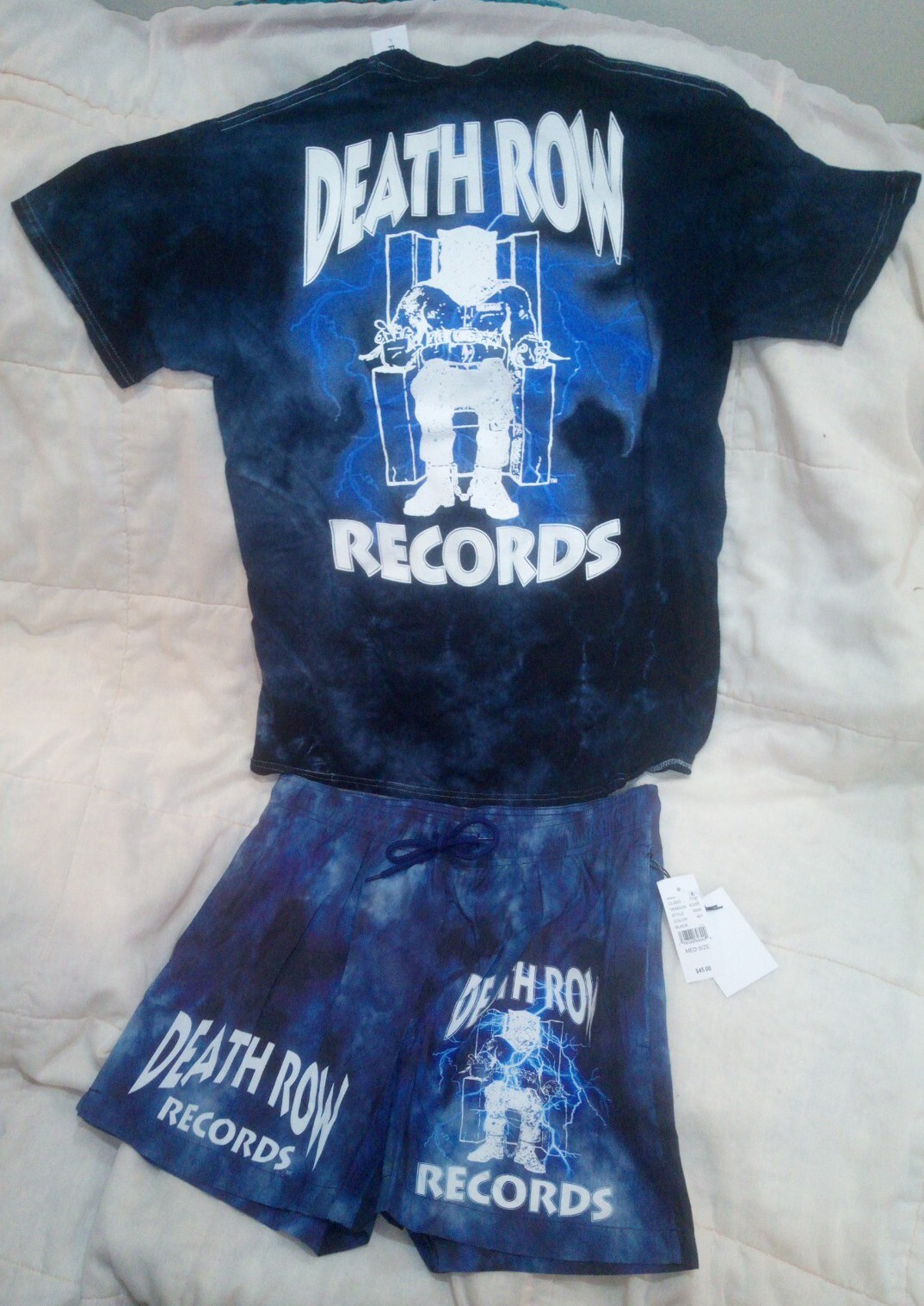 FILA Camicia pantaloncino Death Row Records taglia M blu tie dye Pacsun Sunwear 2Pac Suge nuovo con etichette