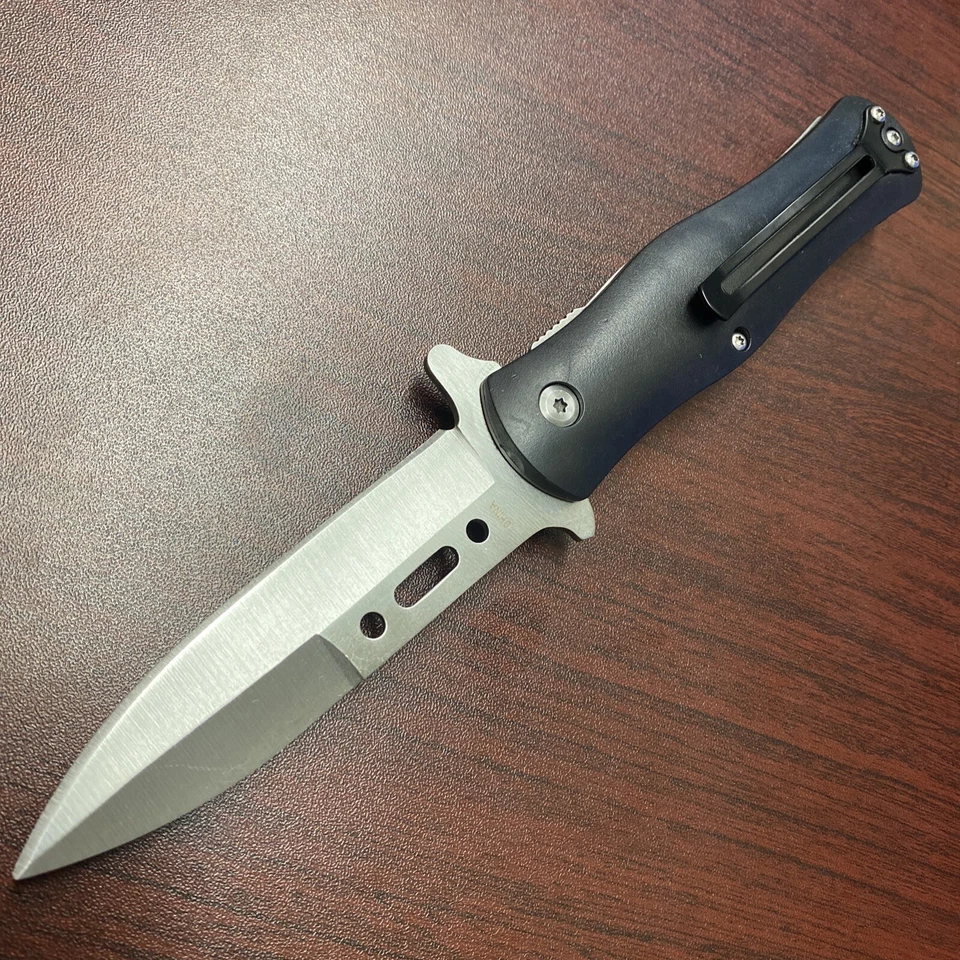 Faca de bolso dobrável tática cabo preto 8,5" lâmina prata abertura rápida caça - Imagem 2 de 4