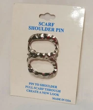 Scarf Shoulder Pin Brooch 1 3/4" Metal  Silver Tone Pull Scarf Through 