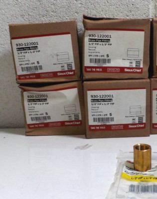 (4) Sioux Chief LFA-810 Brass Pipe Coupling Fitting 1/2'' FIP Lead-Free 5ct/Box