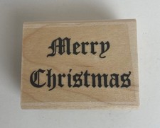 Merry Christmas Wood Mounted Rubber Stamp Unbranded Vintage