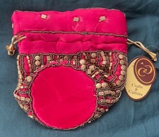 Beautiful Handmade Beaded Indian Potli Gift Bag Crafts and Culture; Deep Pink