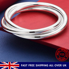 925 Sterling Silver Smooth Double Big Ring Bangle Bracelet 7cm Women Jewelry UK
