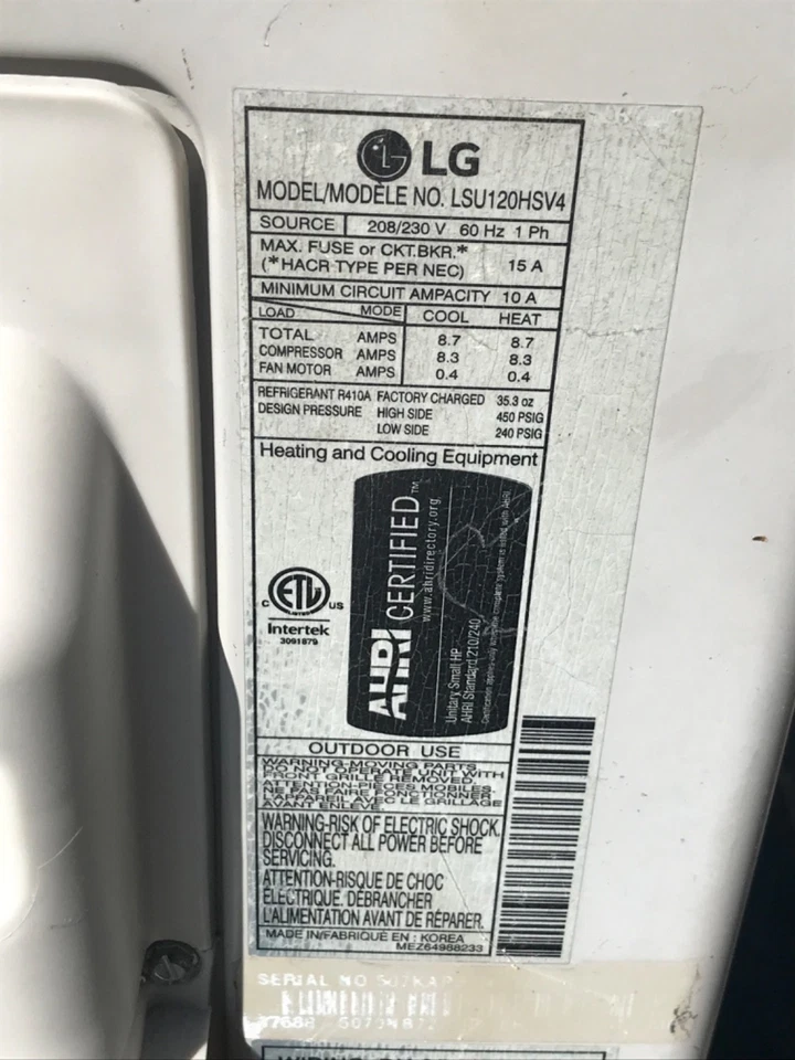 LG LSU120HSV4 Outdoor Smart Inverter V Mini-Split Heat Pump Untested - Image 3 of 4