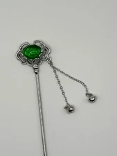 Silver Green Gem Hair Pin Stick
