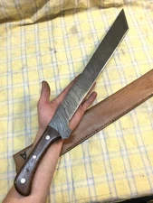 CUSTOM HANDMADE DAMASCUS STEEL HUNTING MACHETE SWORD SURVIVAL SWORD COMBAT SWORD