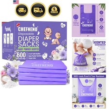 Baby Disposable Diaper Sacks 600 ct. Fresh Baby Powder Scented, Easy-Tie Diap...