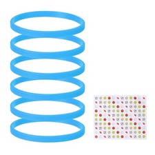 6Pcs Silicone Bracelets Solid Color Rubber Wristbands with Stickers Sky Blue
