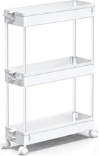 Slim Rolling Storage Cart, 3 Tier Bathroom Storage Organizer Laundry Room Utilit