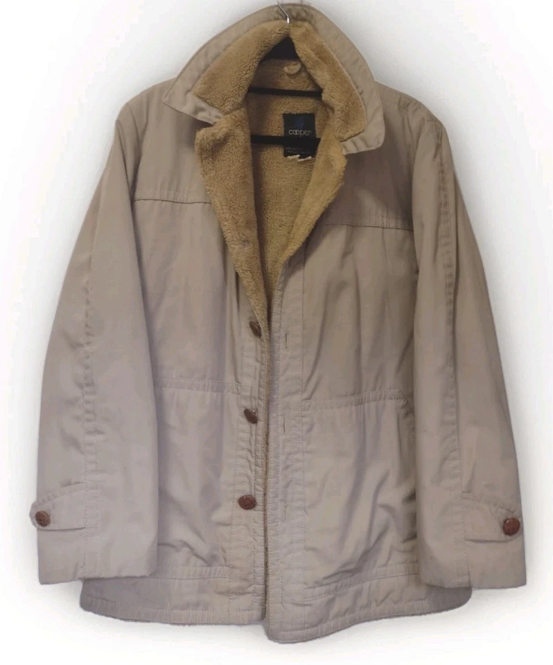 Abrigo Cooper Barn Sherpa Forrado Años 70 Nueva York Cuero Botones Ropa de Trabajo Talla 42 De Colección Foto 2 de 4