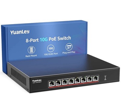 YuanLey 8 Port 10G PoE Switch Unmanaged, 8 x 10G Base-T PoE Ports