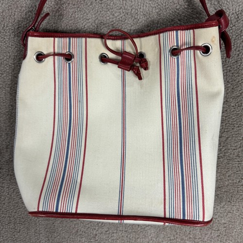 Vintage 90s Ralph Lauren Tote Bag Womens Red White Blue Stripe Canvas Purse - Picture 2 of 11