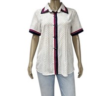 Womens Vintage Shirt 80s Japanese White Pin Spot Print Retro Boho Mod 10