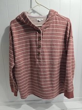 Maurices Ladies Size M Mauve Striped Long Sleeved Hooded Sweatshirt