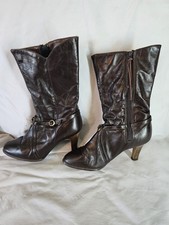 Vintage Cobbies Women Dark Brown Stilleto Heel Leather Mid-Calf Boots Size 5.5 M