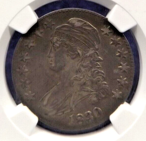 Medio dólar busto tapado 1830 - NGC XF45 - borde con letras 0-121 - grande O Foto 2 de 4