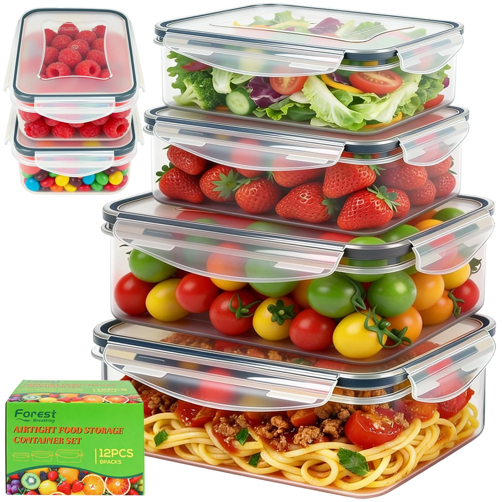 6 Pack Large Food Storage Containers with Lids (85oz/50oz/34oz) –BPA-Free Reu...
