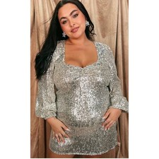 Show Me Your Mumu Aniston Mini Dress Platinum Sequins 2X New With Tags