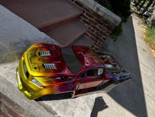 CUSTOM PAINTED RC BODY, TRAXXAS SLEDGE TRUE CHROME FLAMES, AIRBRUSHED