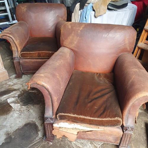 ANTIQUE LEATHER CLUB CHAIRS,ENGLISH 1930S - Picture 1 of 9