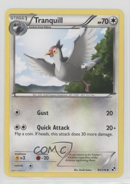 2011 Pokemon Black & White Tranquill #85 0y59
