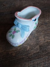 Baby Bootie Planter Shoe Flowers Bows Japan Mini Pink White Blue Porcelain