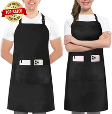2 Pack Bib Apron, Adjustable with 2 Pockets, Water and Oil Resistant, Cooking Ki