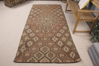 Turkish Vintage Rug, 4x9 ft Kilim Rug, Brown Area Striped Rug