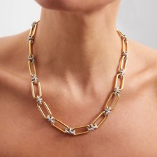 10.24ct VVS Round Pave Set Lab Grown Diamond 14k Yellow Gold knuckle Link Chain