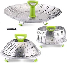 Stainless Folding Vegetable Steamer Basket, Expandable 5.1-9" for Pots/Pans