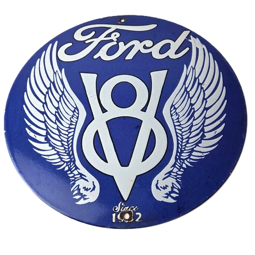 Vintage Ford Motors Sign - Classic V8 Garage Gas Pump Automotive Porcelain Sign