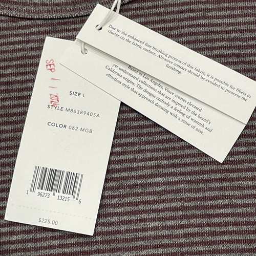 Vince Shirt Mens Large Maroon Gray Double Face Feeder Stripe Crew - Picture 9 of 12