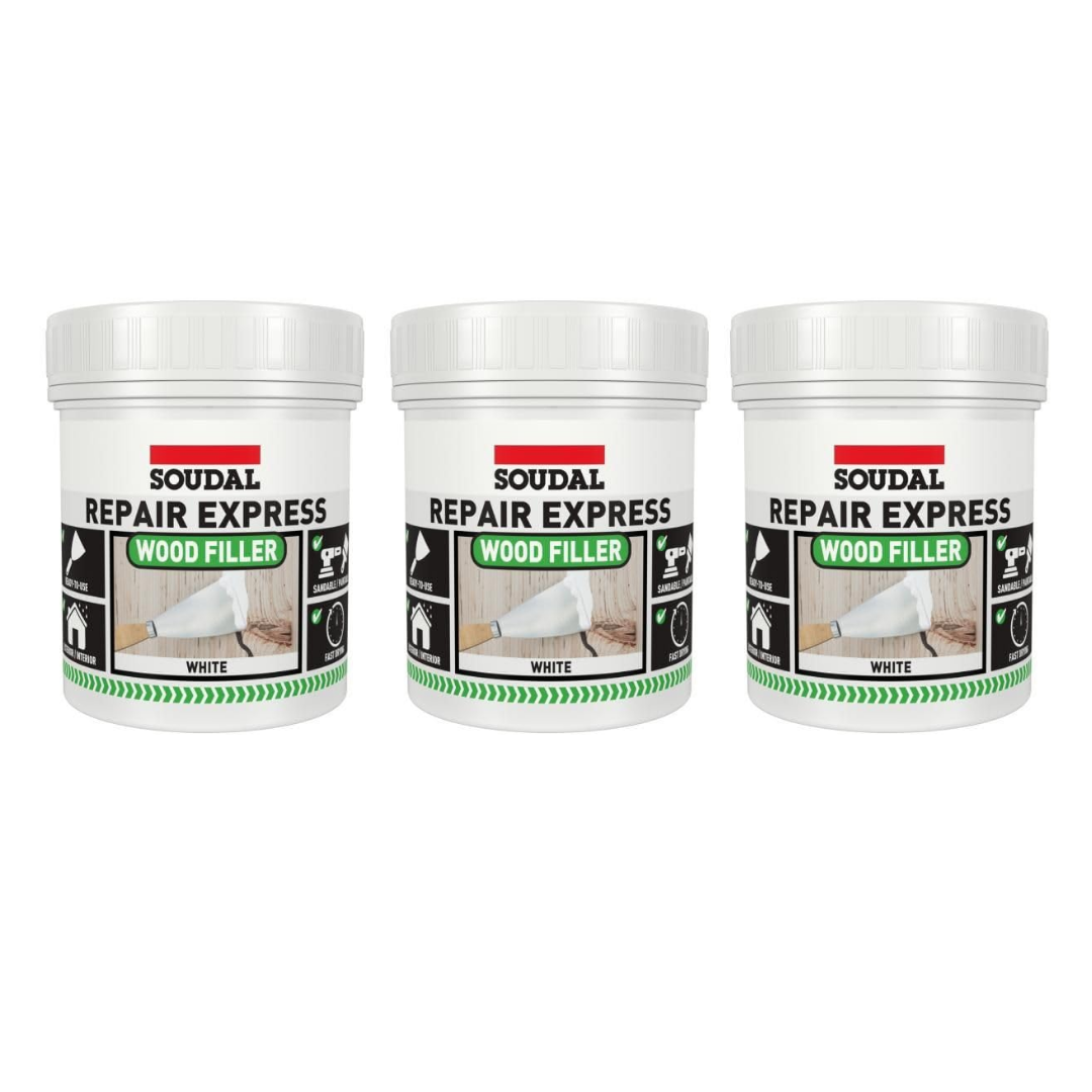Soudal Repair Express Wood Filler White Fast Drying 1 PART 400G - Pack of 3