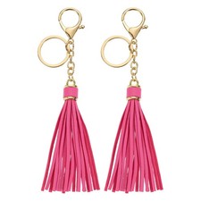 2Pcs Leather Keychain Tassels with Lobster Clasp Key Ring Light Rose Red