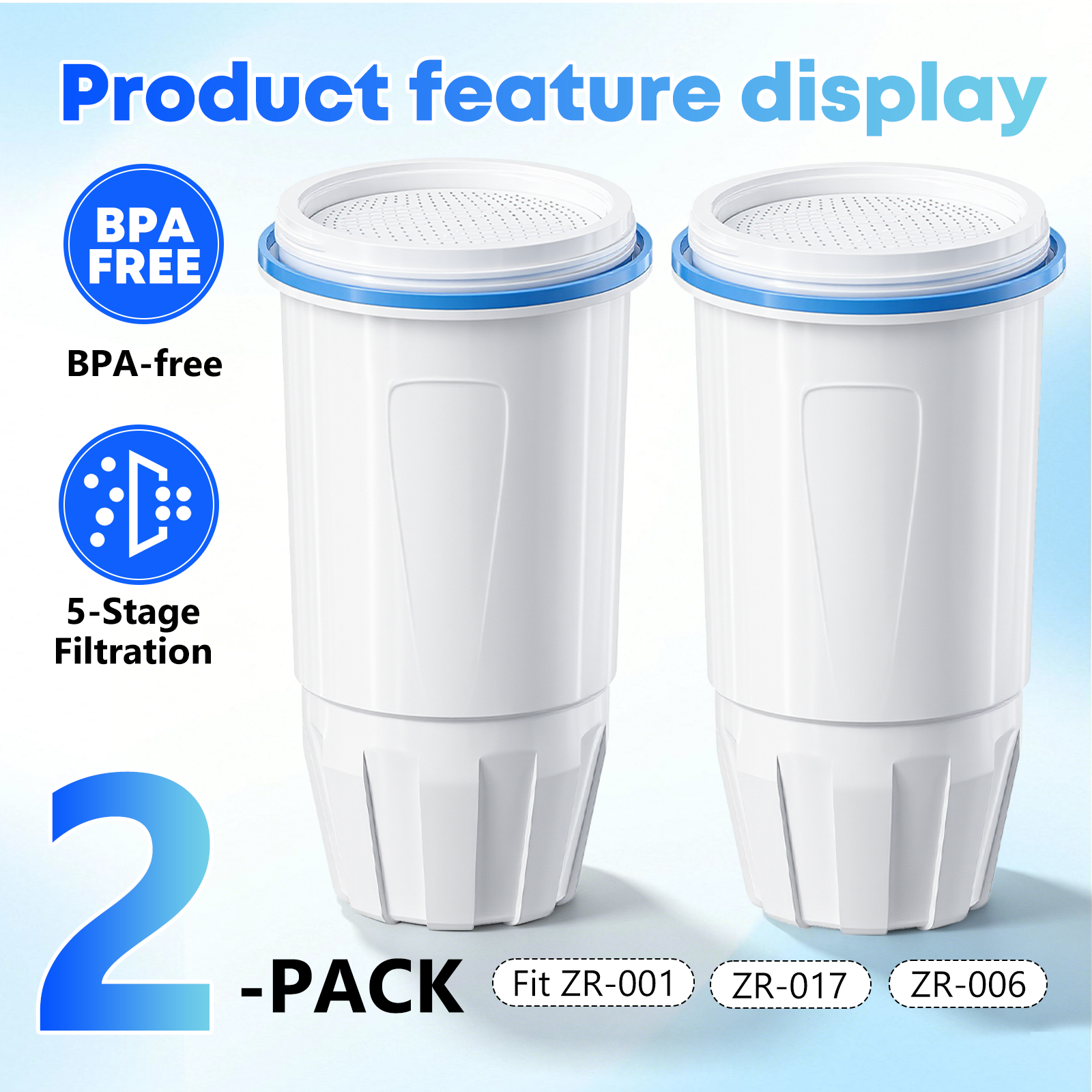 Zero Pither Zero Pitcher Water Filter Replacement 5-Stage 2 Pack Fit ZR-001 ZR-004 ...