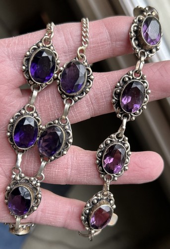 Ster. Silver Necklace & Bracelet Set Amethyst ? Beautiful Jewelry - Picture 1 of 24