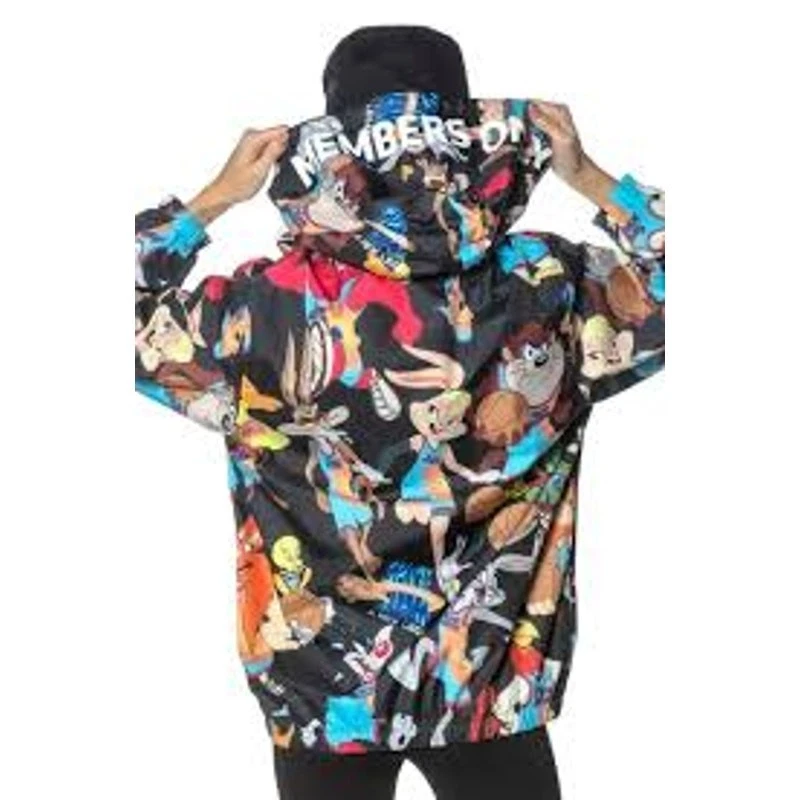 Members Only Looney Tunes Space Jam Zip Up Windbreaker Jacket Men Size M Multi