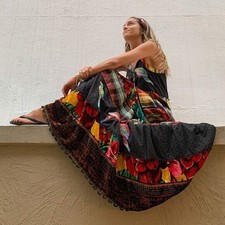 NEW! Gorgeous Farm Rio Winter Garden Tiered Maxi Dress Velvet Embroidered, xsmal