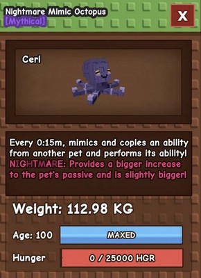 GROW A GARDEN | COLOSSAL NIGHTMARE MIMIC OCTOPUS |  15s CD | 112kg | Age 100