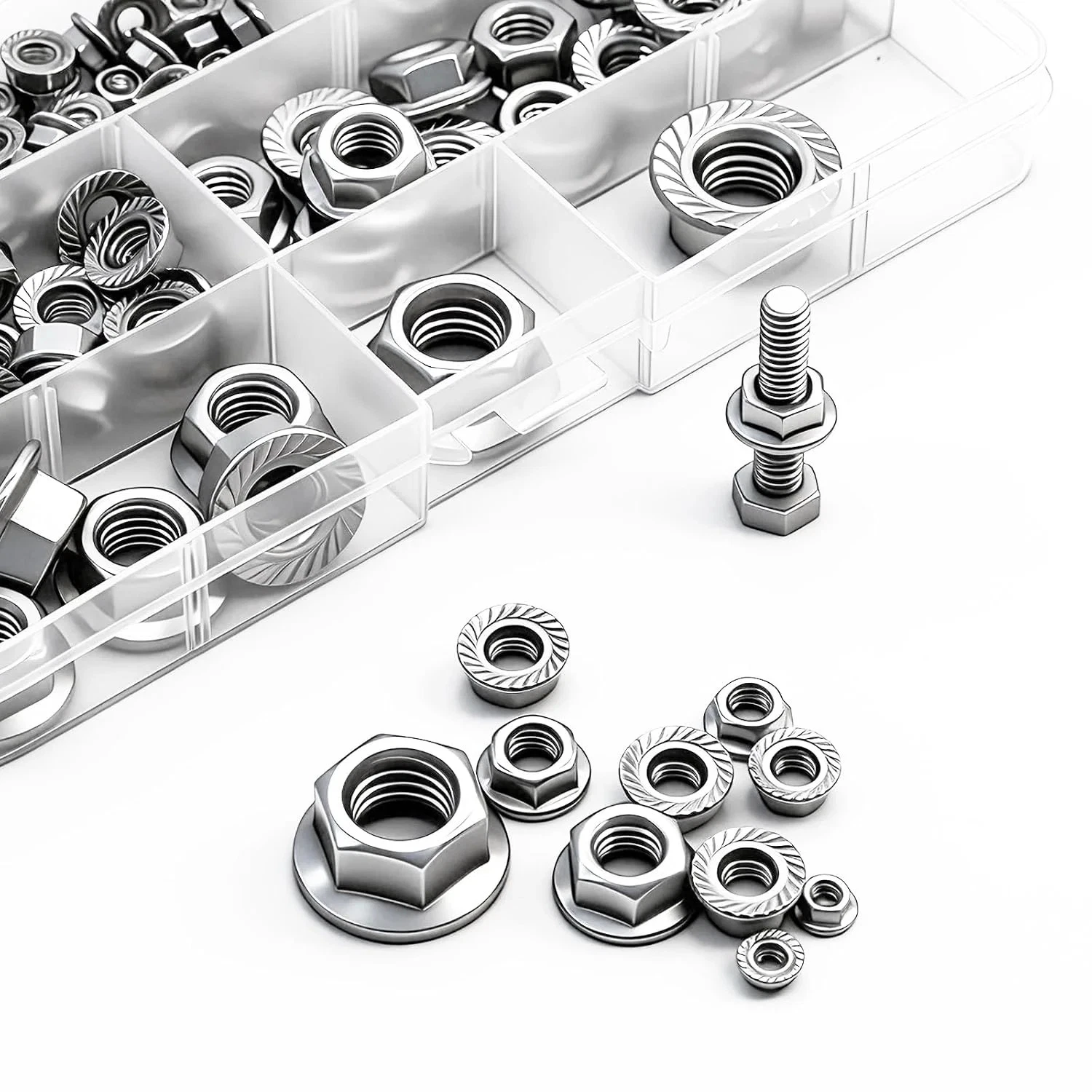 85PCS 6 Metric Sizes 304 Stainless Steel Hex Flange Nuts Assortment Kit-M3 M4 M5 - product detail image 7