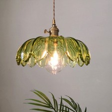 Vintage Green Carved Glass Ceiling Hanging Lamp Kitchen Pendant Light Fixture