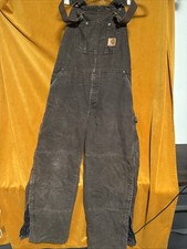 Carhartt Sandstone Dark Brown Quilted Bib-Overalls, Double Knee 40 30