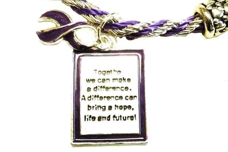 Purple Awareness Bracelet Ribbon Braided Engraved Square Charm Cancer ...