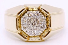 IBG Men's 14K Solid Yellow Gold Round Diamond Octagon Cluster Ring Size-10