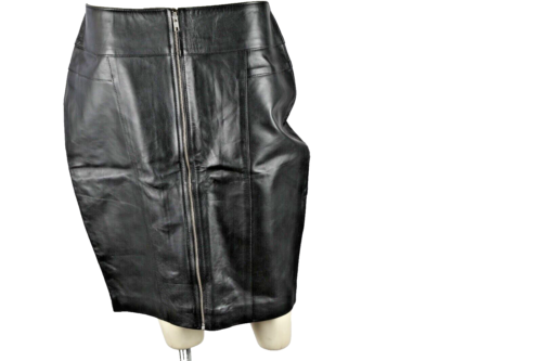 Black Y Lamb Leather Soft Pencil Mini Skirt Size XL - Picture 5 of 10