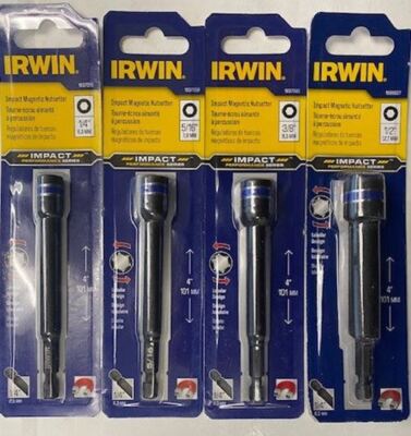IRWIN 1899937 4 PC '' IMPACT MAGNETIC NUTSETTER SET (1/4'', 5/16'', 3/8'', 1/2'') NUT