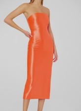 395 Milly Women's Orange Solid Opal Satin Midi Dress Size P