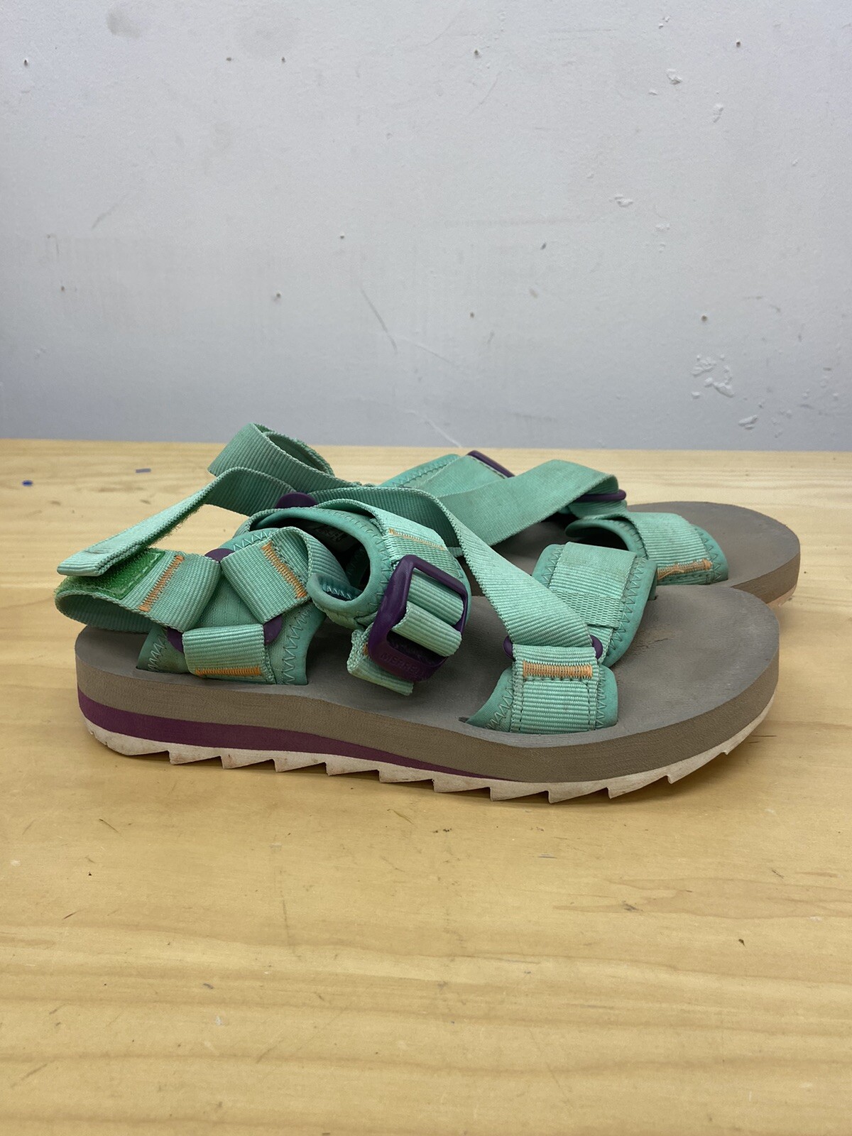 Merrell Alpine Strap donna 6 sandali verde come nuovi scarpe casual passeggio J003564