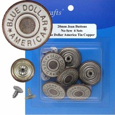 20 mm No-Sew Replacement Jean Tack Buttons AB4F5  6 CT w/Tool