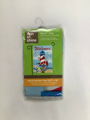 Rain Or Shine Small Blue Welcome Lighthouse Garden Flip It Flag 12.5 x18  NEW!